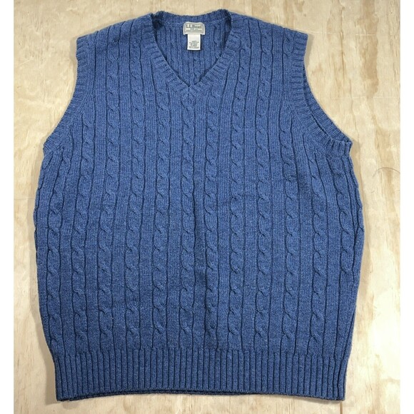 VTG LL Bean sweater vest mens XL-Tall cable knit 80% lamb wool blend navy blue - Picture 1 of 5